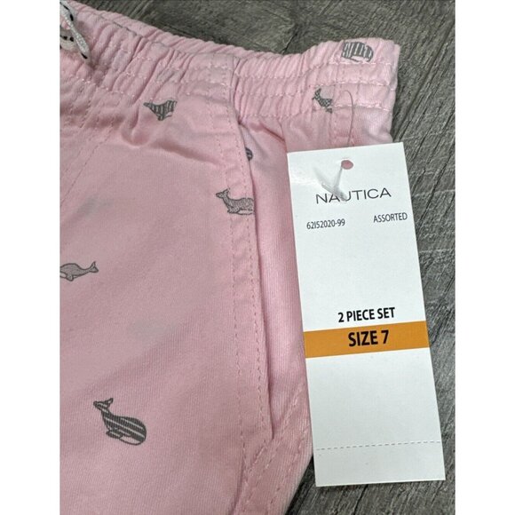 Nautica Shorts Girls 7‎ Pink Elastic Waist Bermuda Pockets Whales Pull on NEW - Picture 3 of 4